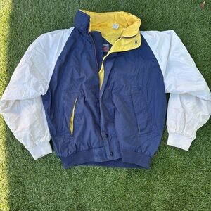 Vintage navy and White Colorblock Windbreaker with Yellow Interior